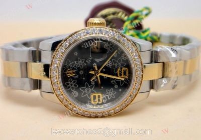 Replica Rolex Lady Datejust 2-Tone Black Flower 31mm Watch 1