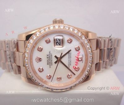 Rose Gold Diamond Bezel Rolex Replica Datejust Watch 36mm 1