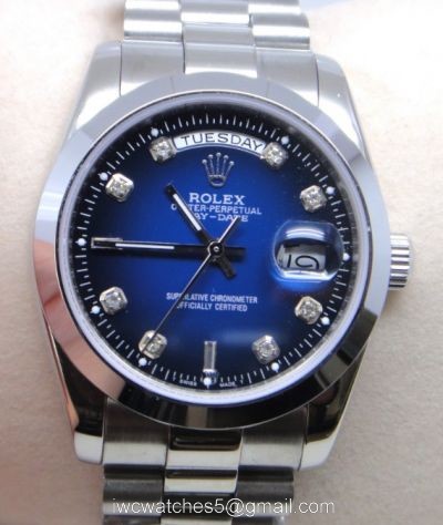 Replica Rolex Presidential Diamond DayDate Watch Polished Stainless Steel Blue Dial 1