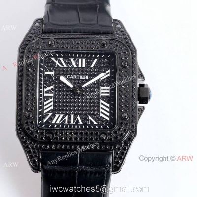 AAA Replica Cartier Santos Black Diamond Watch Automatic 1