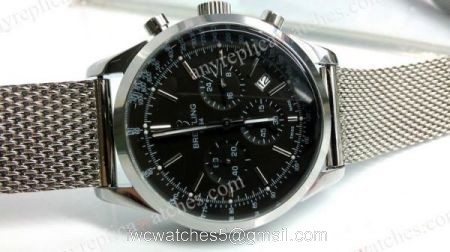 SS Breitling Transocean Chronograph Swiss Grade Black Face Men Replica 1