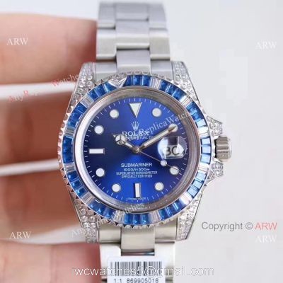 Asian ETA Rolex Submariner Watch Stainless Steel D-Blue Diamond Bezel 1