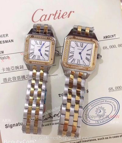 Two Tone Cartier Santos Diamond Replica Watch Lover watch New Replica 1
