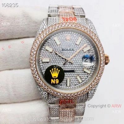Swiss 2824 Rolex Datejust 41mm Iced Out Watch / Best AAA Replica Watches China 1