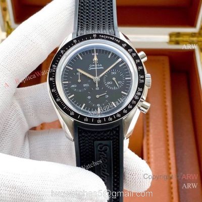 New Copy Omega Speedmaster Watches Black Dial Rubber Srtap 1