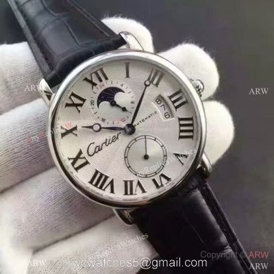 Copy Swiss Cartier Louis Moon Phase Watch SS Smooth Bezel 1