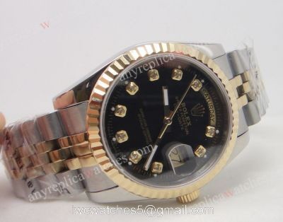 High Quality Rolex Day-date 2-Tone Watch Band Black Face Replica Watch 1