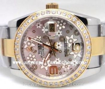 Rolex Datejust Special Edition Watch Gray Flower Diamonds Two Tone 1