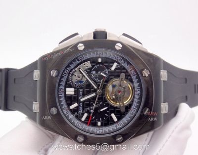 Replica 44mm Audemars Piguet Royal Oak Offshore Black Steel Tourbillon Watch 1