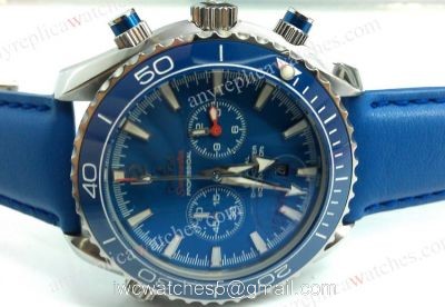 Omega Watches Replica Buy Online Omega Seamaster Blue Chronograph Dial Blue Leather Strap 1