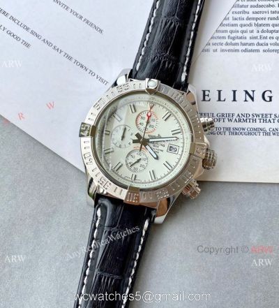 Best Copy Breitling Super Avenger II Watch White Dial Leather Band 1