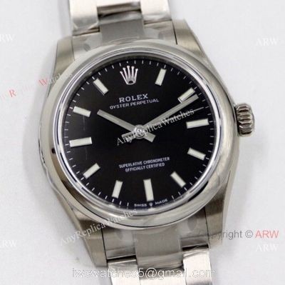 EW Factory 31mm Swiss AAA Replica Rolex Oyster Perpetual Watch Black Dial 1