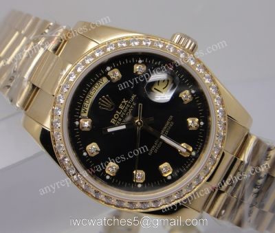 Rolex Gold Day-Date Presidential Watch Black Diamond Bezel 1