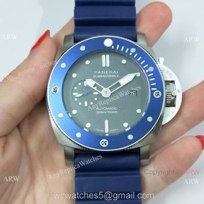 Panerai Submersible Rubber Strap SS Blue Bezel Pam 959 Watch Buy Replica 1