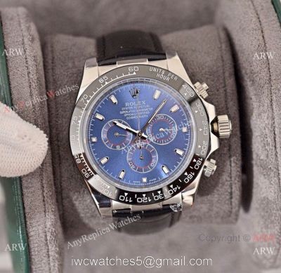 Rolex Daytona Blue Dial Replica watch Black Leather Strap 1