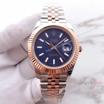 (EW) Blue Dial 2 Tone Rose Gold Rolex Datejust II 41mm ETA3255 Watch 1