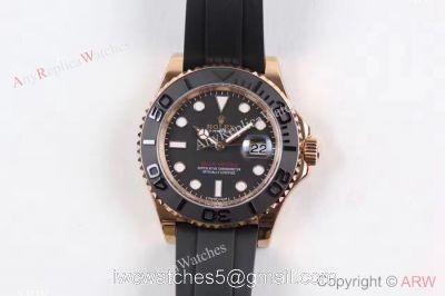 Replica Rolex Yachtmaster Watch Everose Gold Black Rubber Clone ETA2836 1
