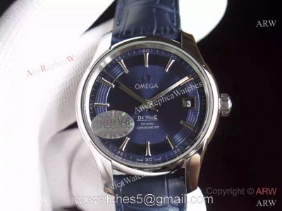 Swiss Grade Omega De Ville Fake Watch SS Blue Leather 8500 Movement 1