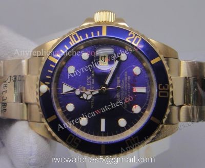 Classic Model Replica Rolex Submariner Blue bezel Yellow Gold Watch 1