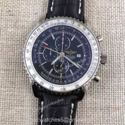 Breitling Navitimer World GMT 46mm Black / Black Leather Stainless Steel Watch 1