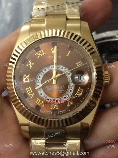 Rolex Sky Dweller Gold Replica Watch Chocolate Dial w/ Working Time Zone 1