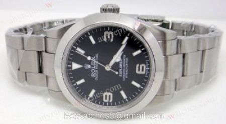 Rolex Explorer Black Face Stainless Steel Mens Replica Watch 1
