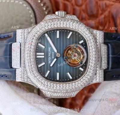 Swiss Replica Patek Philippe Nautilus Jumbo R8 Ice Out Watch Blue Dial 1