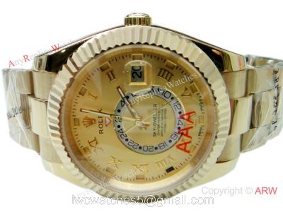 Rolex Sky Dweller Gold Replica Watch 42mm w/ Working Time Zone 1