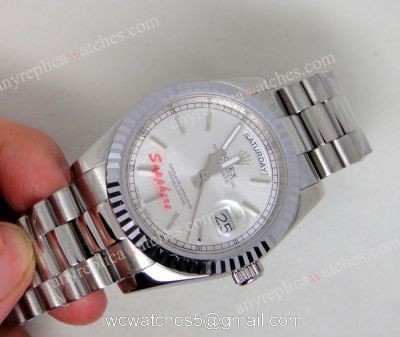 Rolex Day-Date Polished Stainless Steel Case Silver Dial Mens Watch 1