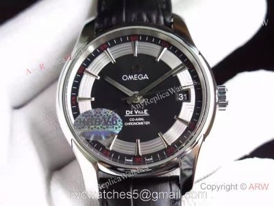 Swiss Omega De Ville Fake SS Black Leather Watch 8500 Movement 1