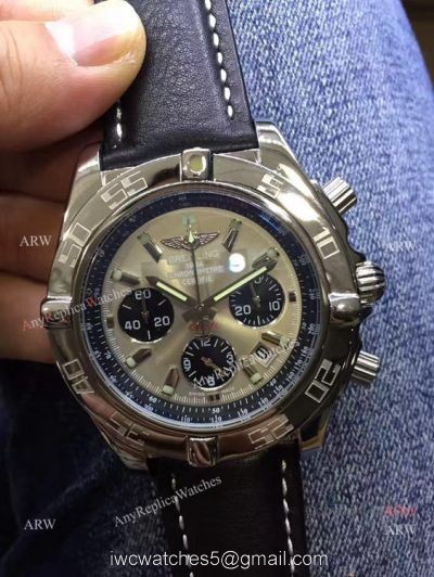 Breitling Chronomat B01 Replica Watch Gray Dial Black Leather W White Stitch 1