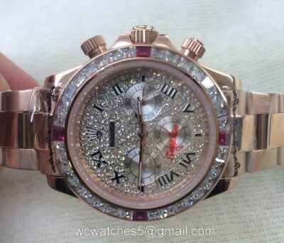 Fake Rolex with Diamond Bezel Daytona Watch 40mm Rose Gold 1