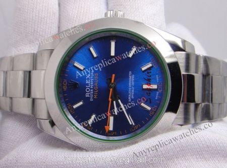 Replica Rolex Milgauss Stainless Steel Blue Face Watch 40mm 1