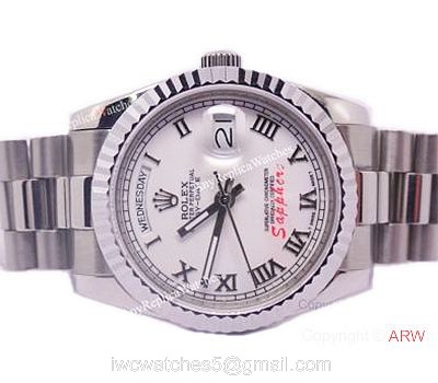 Rolex Day-Date Polished Stainless Steel White Dial Mens Replica Watch 1