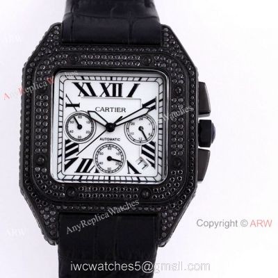 Cartier Santos Black Diamond White Dial 45mm Watch VK Chronograph 1