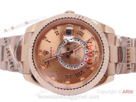 Rolex Sky Dweller Rose Gold Replica Watch 40mm with Working Time Zone 1