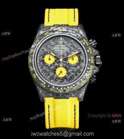 New! TW Factory Rolex Diw Carbon Daytona Swiss 7750 Copy Watch Yellow Fabric Leather Band 1