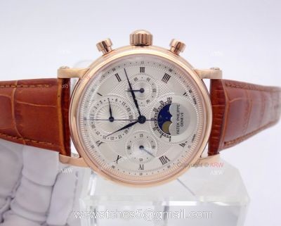 Rose Gold Patek Philippe Moon Phase Brown Leather Mens Replica Watch 1