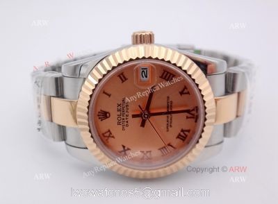 High Quality Copy Rolex Oyster Datejust Ladies Watch 2-Tone Rose Gold Pink Roman 1