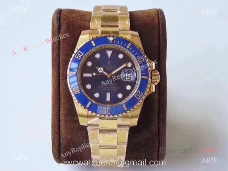Best 1:1 Replica Rolex VR Factory &8216;MAX Version Submariner Blue Dial Real 18K Yellow Gold Watch 40mm 1