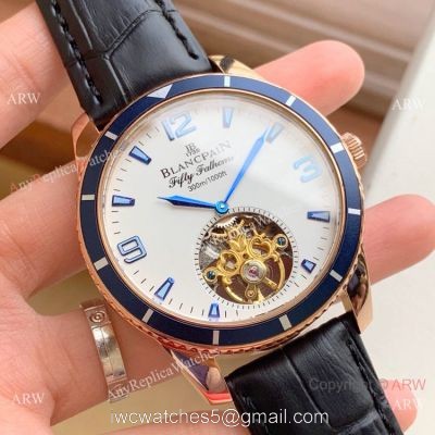 Copy Blancpain Fifty Fathoms Tourbillon Watch Rose Gold Blue bezel 1