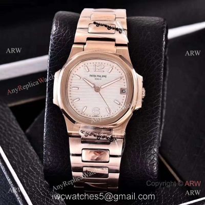 Swiss Quality Replica Patek Philippe Nautilus Womens Watch Rose Gold White Face 1