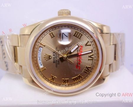 1:1 Copy Rolex Day-Date Oyster Gold Strap Mens Watch High Quality 1