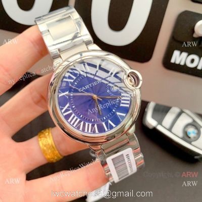 Cartier Ballon Bleu de Stainless Steel 42mm Watch New Blue Face 1
