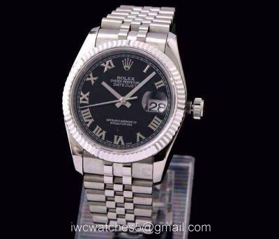 ROLEX DATEJUST SWISS ETA3135 WATCH SS BLACK ROMAN 1