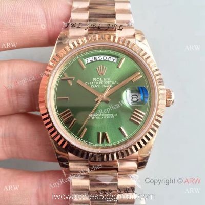 Replica Rolex 228239 Day-Date II 40mm Watch Olive Green Dial Rose Gold 1