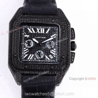 Knockoff Cartier Santos Chronograph Watch Black Diamonds 1