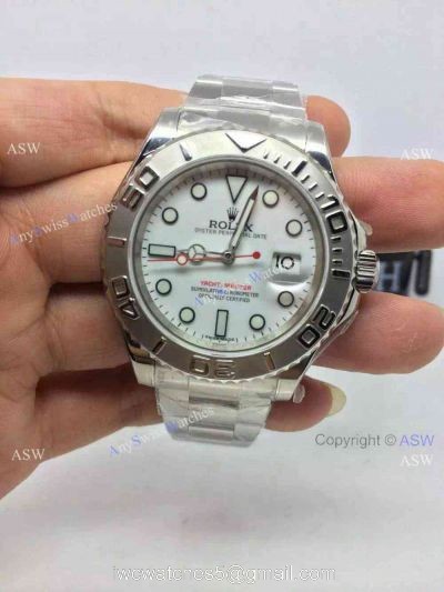 Fake Rolex Swiss Yachtmaster Watch Stainless Steel White Face 1