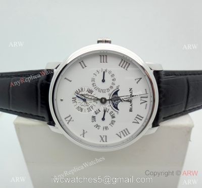 Copy Blancpain Moonphase and Perpetual Calendar Watch White Dial Black Leather Band 1