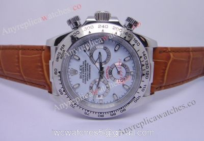 Rolex Daytona Replica Watch: Stainless Steel White Dial / Brown Leather 1